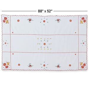 Vintage Hand Embroidered Poinsettia Tablecloth Christmas 88” X 52” Holly Bells